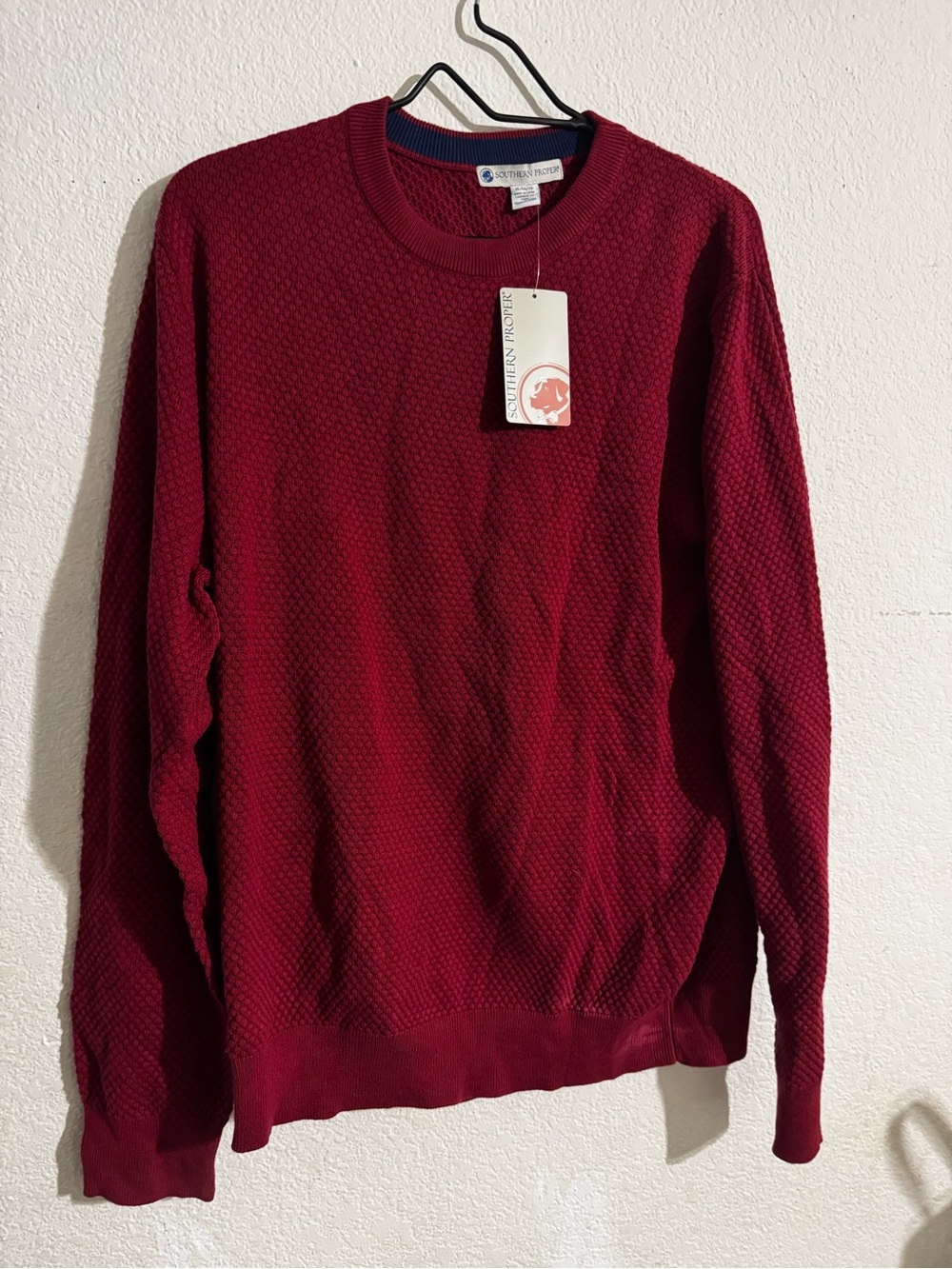 Men's Crewneck Textured Sweater - Burgundy